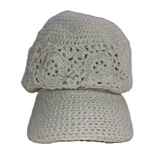 Crocheted Baseball Hat Cap Handmade Boho Romantic Feminine Cream Summer